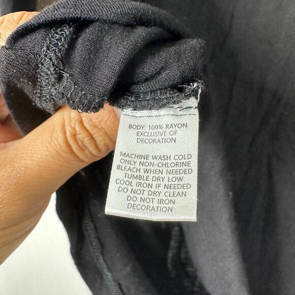 2/$30 LOFT Lace Trimmed Peasant Blouse Long Sleeve Black Small #A0332 TRB2 - Picture 8 of 9